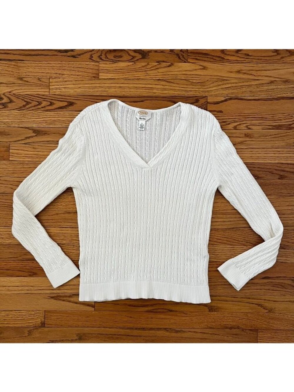 Talbots Cable Knit Sweater L Pima Cotton Light Academia Fisherman Preppy - Picture 9 of 12